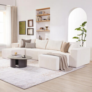 135.4" Cloud Couch Sectional, Modular Sofa with Deep Seat, Plush Corduroy U Shaped Boneless Couch, Convertible Sectional Couches for Living Room, 6Seat, Black