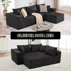 135.4" Cloud Couch Sectional, Modular Sofa with Deep Seat, Plush Corduroy U Shaped Boneless Couch, Convertible Sectional Couches for Living Room, 6Seat, Black