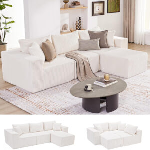 135.4" Cloud Couch Sectional, Modular Sofa with Deep Seat, Plush Corduroy U Shaped Boneless Couch, Convertible Sectional Couches for Living Room, 6Seat, Black