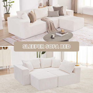 135.4" Cloud Couch Sectional, Modular Sofa with Deep Seat, Plush Corduroy U Shaped Boneless Couch, Convertible Sectional Couches for Living Room, 6Seat, Black