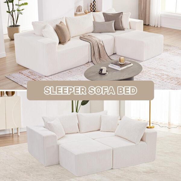 135.4" Cloud Couch Sectional, Modular Sofa with Deep Seat, Plush Corduroy U Shaped Boneless Couch, Convertible Sectional Couches for Living Room, 6Seat, Black