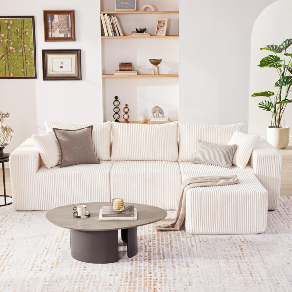 135.4" Cloud Couch Sectional, Modular Sofa with Deep Seat, Plush Corduroy U Shaped Boneless Couch, Convertible Sectional Couches for Living Room, 6Seat, Black