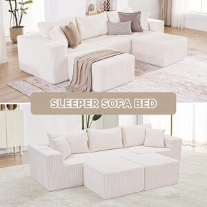 135.4" Cloud Couch Sectional, Modular Sofa with Deep Seat, Plush Corduroy U Shaped Boneless Couch, Convertible Sectional Couches for Living Room, 6Seat, Black