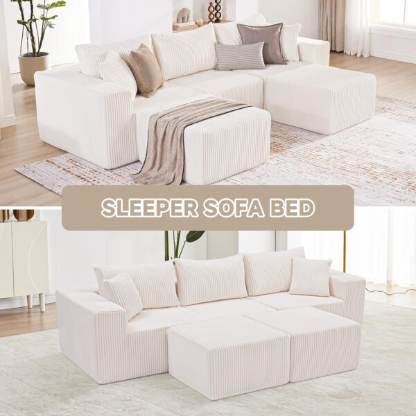 135.4" Cloud Couch Sectional, Modular Sofa with Deep Seat, Plush Corduroy U Shaped Boneless Couch, Convertible Sectional Couches for Living Room, 6Seat, Black