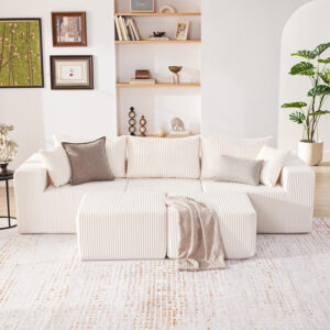 135.4" Cloud Couch Sectional, Modular Sofa with Deep Seat, Plush Corduroy U Shaped Boneless Couch, Convertible Sectional Couches for Living Room, 6Seat, Black