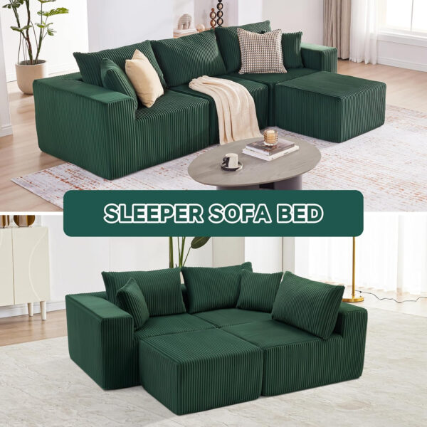 135.4" Cloud Couch Sectional, Modular Sofa with Deep Seat, Plush Corduroy U Shaped Boneless Couch, Convertible Sectional Couches for Living Room, 6Seat, Black