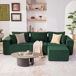 135.4" Cloud Couch Sectional, Modular Sofa with Deep Seat, Plush Corduroy U Shaped Boneless Couch, Convertible Sectional Couches for Living Room, 6Seat, Black