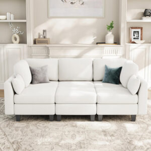 Sectional Sleeper Sofa, 6 Seaters Dark Grey Modular Sleeper Sofa Couch, Comfy Sectionals Couches Bed, Convertible Sofas with Ottomans, Modular Sectional Couches for Living Room