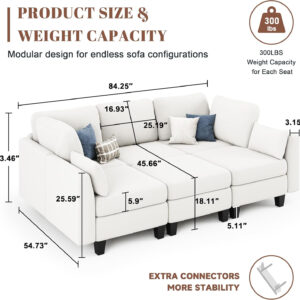 Sectional Sleeper Sofa, 6 Seaters Dark Grey Modular Sleeper Sofa Couch, Comfy Sectionals Couches Bed, Convertible Sofas with Ottomans, Modular Sectional Couches for Living Room