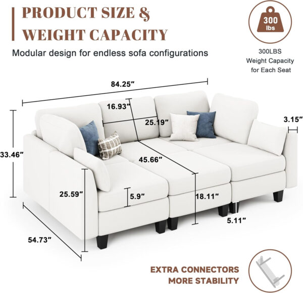 Sectional Sleeper Sofa, 6 Seaters Dark Grey Modular Sleeper Sofa Couch, Comfy Sectionals Couches Bed, Convertible Sofas with Ottomans, Modular Sectional Couches for Living Room