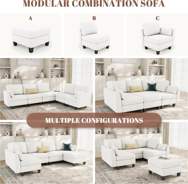 Sectional Sleeper Sofa, 6 Seaters Dark Grey Modular Sleeper Sofa Couch, Comfy Sectionals Couches Bed, Convertible Sofas with Ottomans, Modular Sectional Couches for Living Room