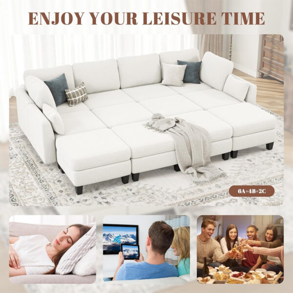 Sectional Sleeper Sofa, 6 Seaters Dark Grey Modular Sleeper Sofa Couch, Comfy Sectionals Couches Bed, Convertible Sofas with Ottomans, Modular Sectional Couches for Living Room