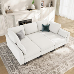 Sectional Sleeper Sofa, 6 Seaters Dark Grey Modular Sleeper Sofa Couch, Comfy Sectionals Couches Bed, Convertible Sofas with Ottomans, Modular Sectional Couches for Living Room