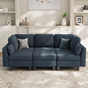 Sectional Sleeper Sofa, 6 Seaters Dark Grey Modular Sleeper Sofa Couch, Comfy Sectionals Couches Bed, Convertible Sofas with Ottomans, Modular Sectional Couches for Living Room