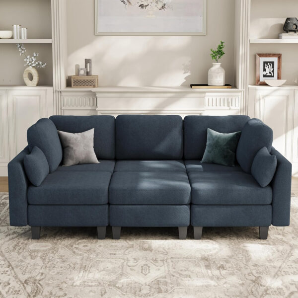 Sectional Sleeper Sofa, 6 Seaters Dark Grey Modular Sleeper Sofa Couch, Comfy Sectionals Couches Bed, Convertible Sofas with Ottomans, Modular Sectional Couches for Living Room