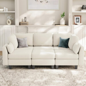 Sectional Sleeper Sofa, 6 Seaters Dark Grey Modular Sleeper Sofa Couch, Comfy Sectionals Couches Bed, Convertible Sofas with Ottomans, Modular Sectional Couches for Living Room