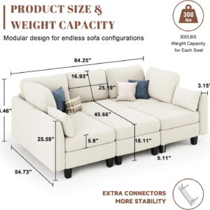 Sectional Sleeper Sofa, 6 Seaters Dark Grey Modular Sleeper Sofa Couch, Comfy Sectionals Couches Bed, Convertible Sofas with Ottomans, Modular Sectional Couches for Living Room