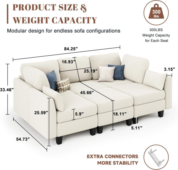 Sectional Sleeper Sofa, 6 Seaters Dark Grey Modular Sleeper Sofa Couch, Comfy Sectionals Couches Bed, Convertible Sofas with Ottomans, Modular Sectional Couches for Living Room