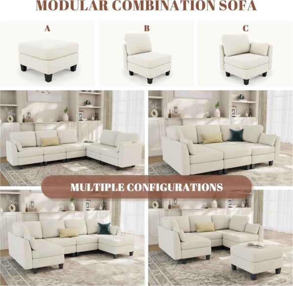 Sectional Sleeper Sofa, 6 Seaters Dark Grey Modular Sleeper Sofa Couch, Comfy Sectionals Couches Bed, Convertible Sofas with Ottomans, Modular Sectional Couches for Living Room