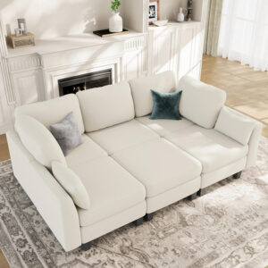 Sectional Sleeper Sofa, 6 Seaters Dark Grey Modular Sleeper Sofa Couch, Comfy Sectionals Couches Bed, Convertible Sofas with Ottomans, Modular Sectional Couches for Living Room