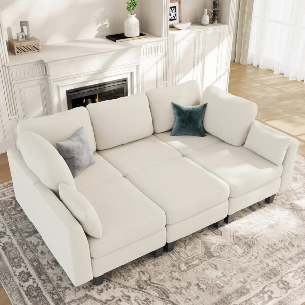Sectional Sleeper Sofa, 6 Seaters Dark Grey Modular Sleeper Sofa Couch, Comfy Sectionals Couches Bed, Convertible Sofas with Ottomans, Modular Sectional Couches for Living Room