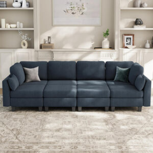 Sectional Sleeper Sofa, 6 Seaters Dark Grey Modular Sleeper Sofa Couch, Comfy Sectionals Couches Bed, Convertible Sofas with Ottomans, Modular Sectional Couches for Living Room