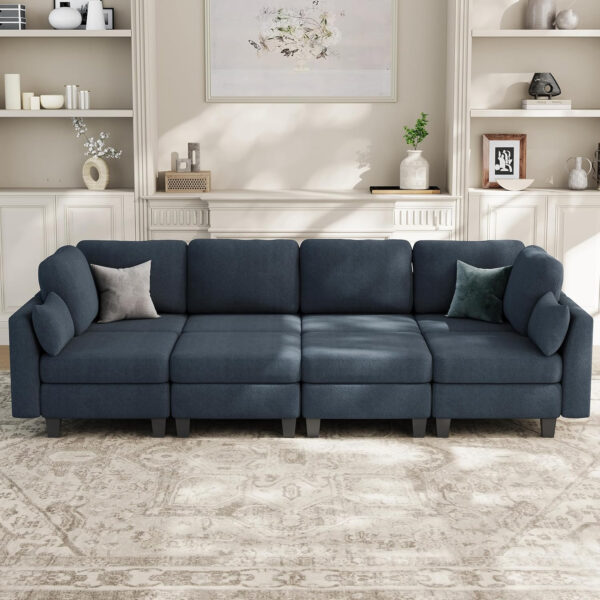 Sectional Sleeper Sofa, 6 Seaters Dark Grey Modular Sleeper Sofa Couch, Comfy Sectionals Couches Bed, Convertible Sofas with Ottomans, Modular Sectional Couches for Living Room