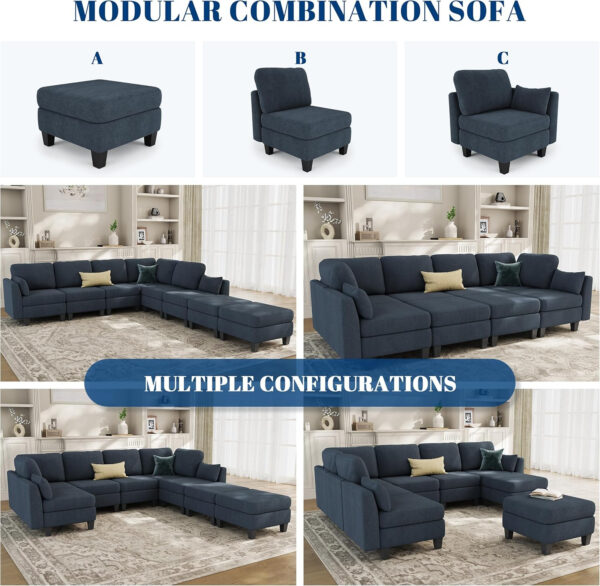 Sectional Sleeper Sofa, 6 Seaters Dark Grey Modular Sleeper Sofa Couch, Comfy Sectionals Couches Bed, Convertible Sofas with Ottomans, Modular Sectional Couches for Living Room