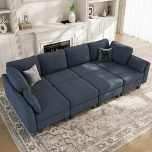 Sectional Sleeper Sofa, 6 Seaters Dark Grey Modular Sleeper Sofa Couch, Comfy Sectionals Couches Bed, Convertible Sofas with Ottomans, Modular Sectional Couches for Living Room
