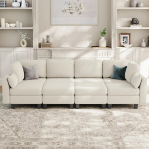 Sectional Sleeper Sofa, 6 Seaters Dark Grey Modular Sleeper Sofa Couch, Comfy Sectionals Couches Bed, Convertible Sofas with Ottomans, Modular Sectional Couches for Living Room