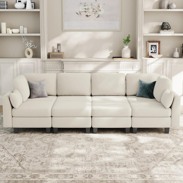 Sectional Sleeper Sofa, 6 Seaters Dark Grey Modular Sleeper Sofa Couch, Comfy Sectionals Couches Bed, Convertible Sofas with Ottomans, Modular Sectional Couches for Living Room