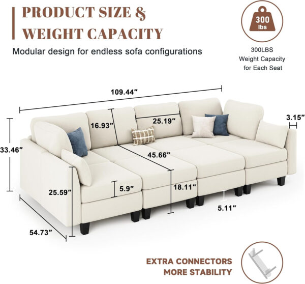Sectional Sleeper Sofa, 6 Seaters Dark Grey Modular Sleeper Sofa Couch, Comfy Sectionals Couches Bed, Convertible Sofas with Ottomans, Modular Sectional Couches for Living Room