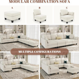 Sectional Sleeper Sofa, 6 Seaters Dark Grey Modular Sleeper Sofa Couch, Comfy Sectionals Couches Bed, Convertible Sofas with Ottomans, Modular Sectional Couches for Living Room