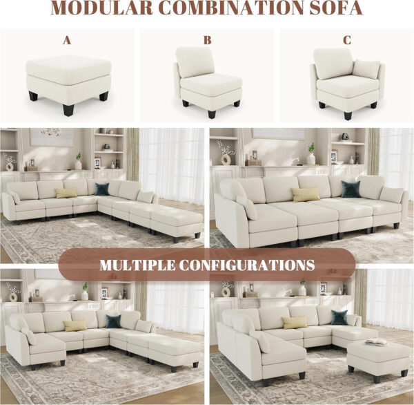 Sectional Sleeper Sofa, 6 Seaters Dark Grey Modular Sleeper Sofa Couch, Comfy Sectionals Couches Bed, Convertible Sofas with Ottomans, Modular Sectional Couches for Living Room