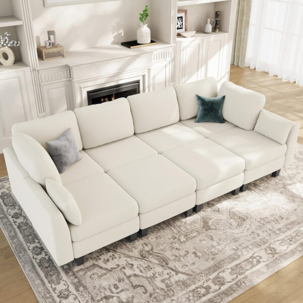 Sectional Sleeper Sofa, 6 Seaters Dark Grey Modular Sleeper Sofa Couch, Comfy Sectionals Couches Bed, Convertible Sofas with Ottomans, Modular Sectional Couches for Living Room