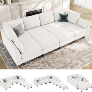Sectional Sleeper Sofa, 6 Seaters Dark Grey Modular Sleeper Sofa Couch, Comfy Sectionals Couches Bed, Convertible Sofas with Ottomans, Modular Sectional Couches for Living Room