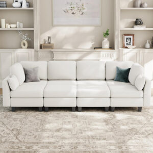 Sectional Sleeper Sofa, 6 Seaters Dark Grey Modular Sleeper Sofa Couch, Comfy Sectionals Couches Bed, Convertible Sofas with Ottomans, Modular Sectional Couches for Living Room