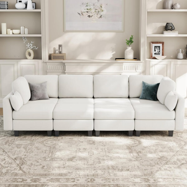 Sectional Sleeper Sofa, 6 Seaters Dark Grey Modular Sleeper Sofa Couch, Comfy Sectionals Couches Bed, Convertible Sofas with Ottomans, Modular Sectional Couches for Living Room