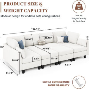 Sectional Sleeper Sofa, 6 Seaters Dark Grey Modular Sleeper Sofa Couch, Comfy Sectionals Couches Bed, Convertible Sofas with Ottomans, Modular Sectional Couches for Living Room