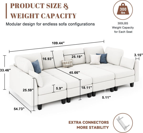 Sectional Sleeper Sofa, 6 Seaters Dark Grey Modular Sleeper Sofa Couch, Comfy Sectionals Couches Bed, Convertible Sofas with Ottomans, Modular Sectional Couches for Living Room