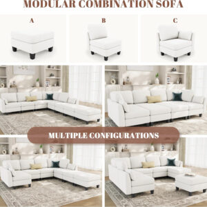 Sectional Sleeper Sofa, 6 Seaters Dark Grey Modular Sleeper Sofa Couch, Comfy Sectionals Couches Bed, Convertible Sofas with Ottomans, Modular Sectional Couches for Living Room