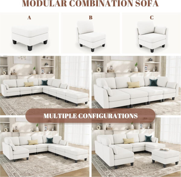 Sectional Sleeper Sofa, 6 Seaters Dark Grey Modular Sleeper Sofa Couch, Comfy Sectionals Couches Bed, Convertible Sofas with Ottomans, Modular Sectional Couches for Living Room