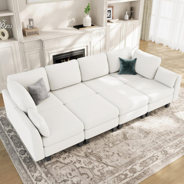 Sectional Sleeper Sofa, 6 Seaters Dark Grey Modular Sleeper Sofa Couch, Comfy Sectionals Couches Bed, Convertible Sofas with Ottomans, Modular Sectional Couches for Living Room