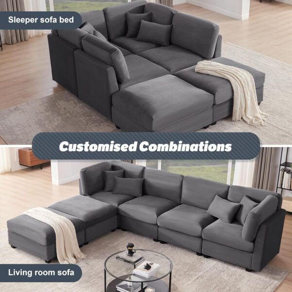 125 Inch Oversized Corduroy Modular Sectional Sofa, U Shaped Modular Couch with Storage, 6 Seat Convertible Corduroy Couch, Comfy Sectional Couches for Living Room with Memory Foam, Grey