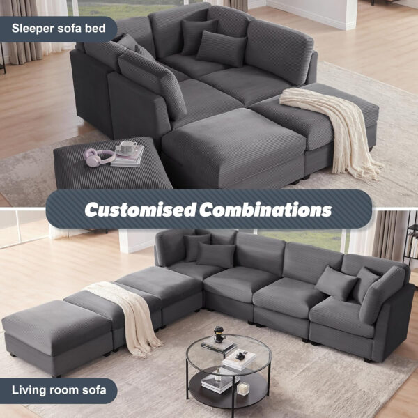 125 Inch Oversized Corduroy Modular Sectional Sofa, U Shaped Modular Couch with Storage, 6 Seat Convertible Corduroy Couch, Comfy Sectional Couches for Living Room with Memory Foam, Grey