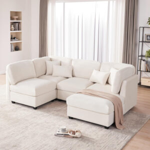 125 Inch Oversized Corduroy Modular Sectional Sofa, U Shaped Modular Couch with Storage, 6 Seat Convertible Corduroy Couch, Comfy Sectional Couches for Living Room with Memory Foam, Grey