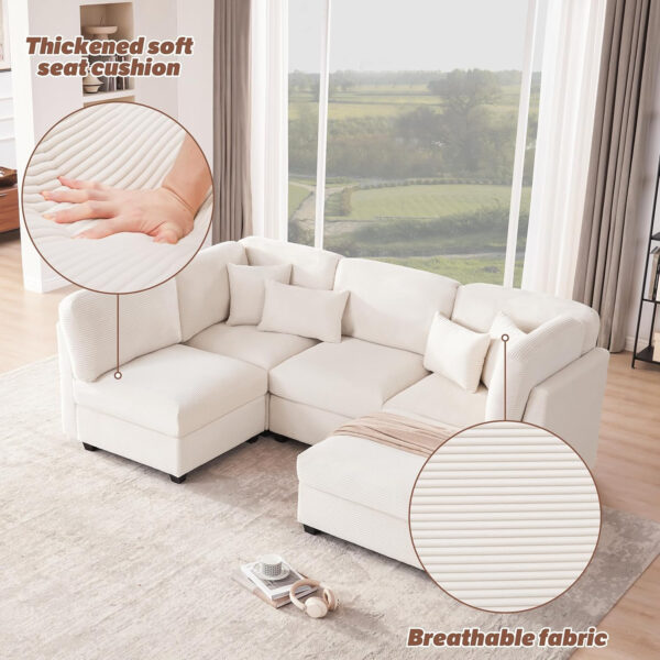 125 Inch Oversized Corduroy Modular Sectional Sofa, U Shaped Modular Couch with Storage, 6 Seat Convertible Corduroy Couch, Comfy Sectional Couches for Living Room with Memory Foam, Grey