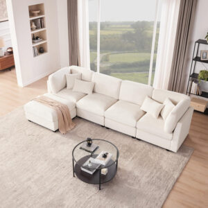 125 Inch Oversized Corduroy Modular Sectional Sofa, U Shaped Modular Couch with Storage, 6 Seat Convertible Corduroy Couch, Comfy Sectional Couches for Living Room with Memory Foam, Grey