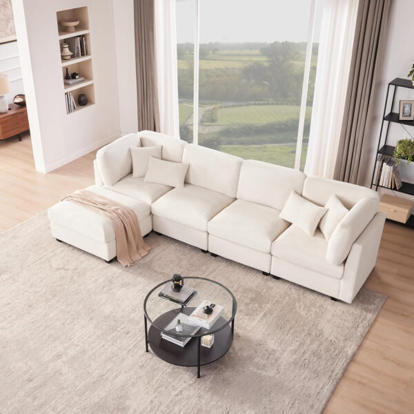 125 Inch Oversized Corduroy Modular Sectional Sofa, U Shaped Modular Couch with Storage, 6 Seat Convertible Corduroy Couch, Comfy Sectional Couches for Living Room with Memory Foam, Grey