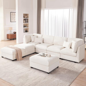 125 Inch Oversized Corduroy Modular Sectional Sofa, U Shaped Modular Couch with Storage, 6 Seat Convertible Corduroy Couch, Comfy Sectional Couches for Living Room with Memory Foam, Grey